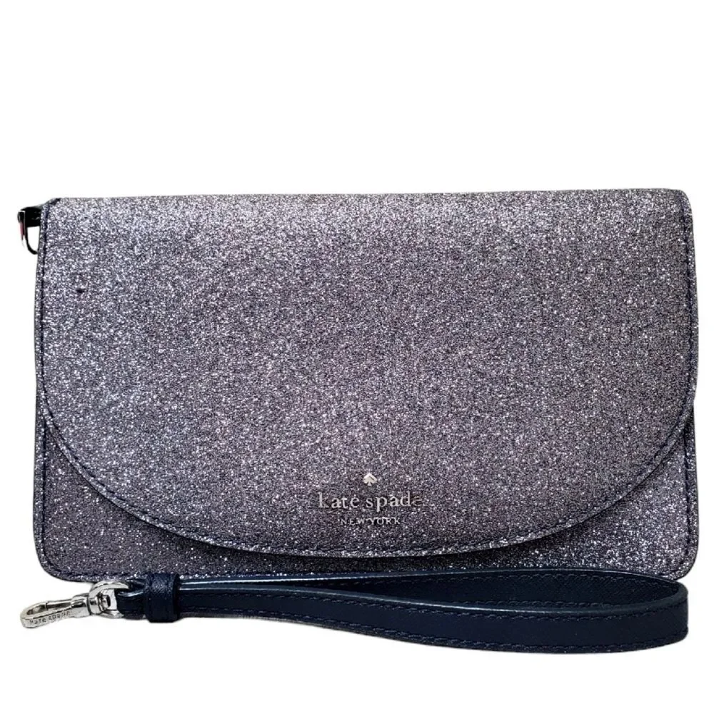 KATE SPADE NY Glitter Slim Wallet Wristlet Clutch Snap Closure